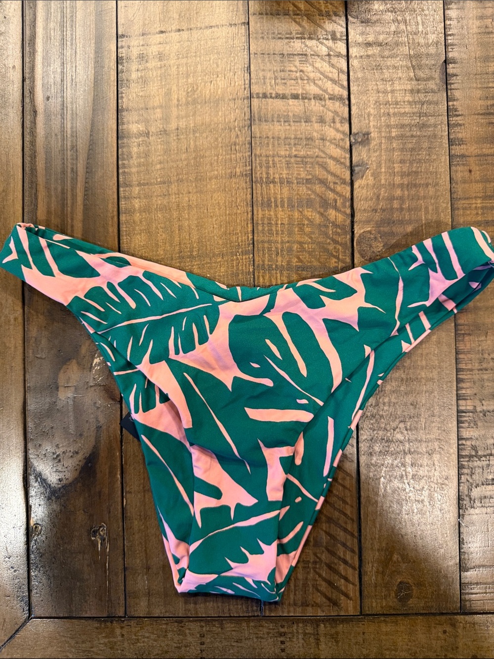Volcom Green Teal and Pink Leaf Print Bikini Bottom